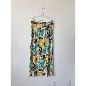 Floral Maxi Skirt Plus Size 2XL Teal Yellow Black Spring Summer Festival Gypsy